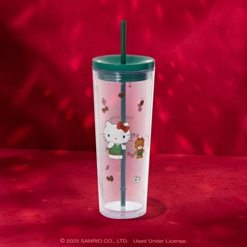 Sanrio Hello Kitty Tumbler with Green Lid and Straw
